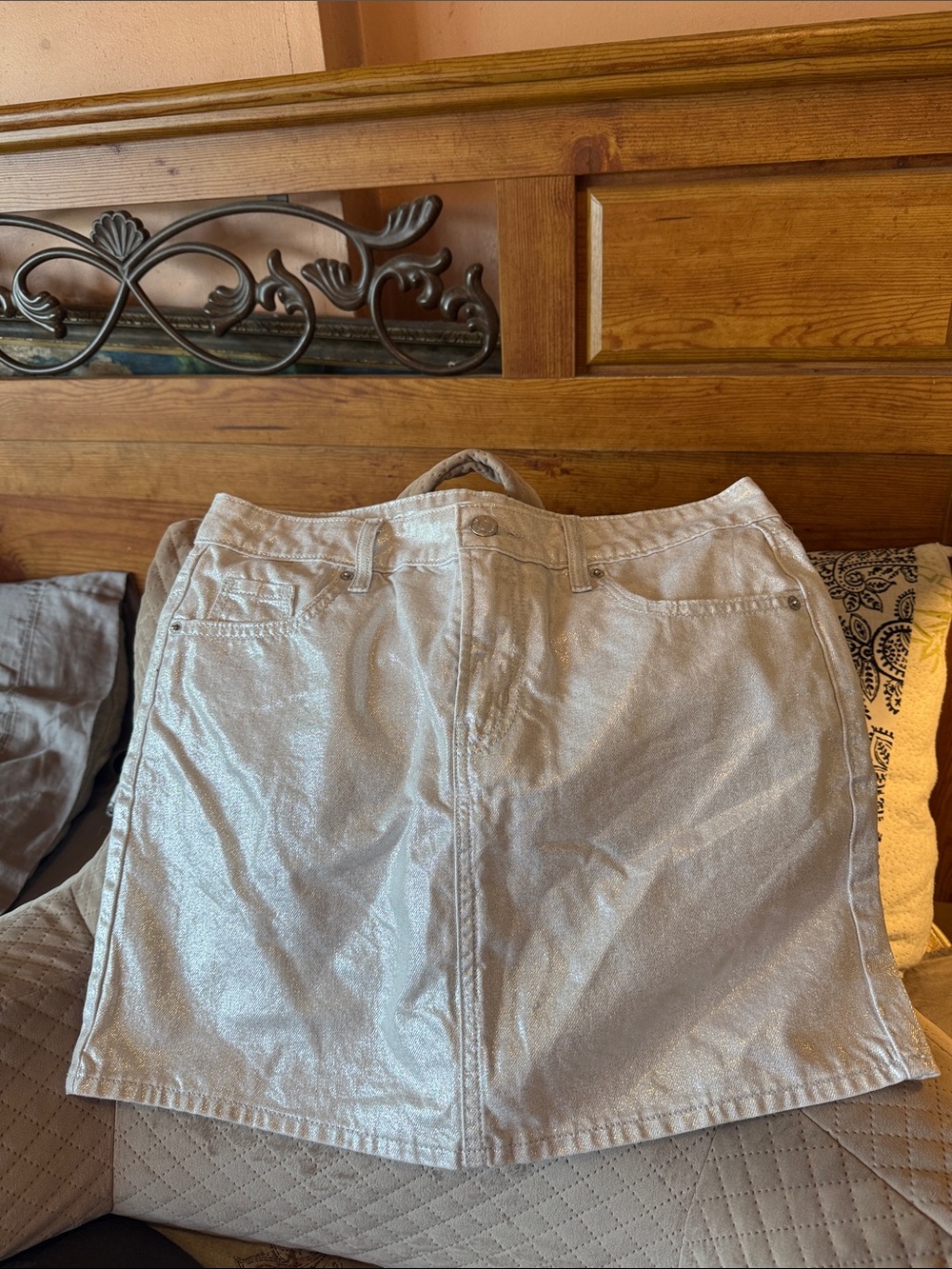 Old Navy Metallic Silver A-Line Skirt